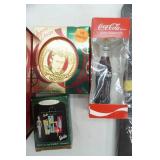 Hallmark Keepsake Ornaments: I Love Lucy, Vintage Barbie; Coca-Cola Glass Ornament and New Vintage print Coca-Cola Napkins