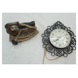 Vintage Edison Electric Iron; Vintage GE Wall Clock Model 2151
