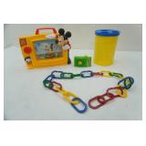 Vintage Disney Mickey Mouse Scrolling Musical Television Toy, Fisher-Price Blocks and other Vintage Toys