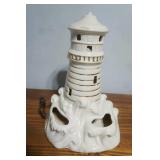 Ceramic Lighthouse Lamp 14" tall w/gold accents
