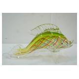 Hand-Blown Art Glass Fish Sculpture. Murano-Style. 10" long by 6" tall