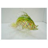 Hand-Blown Art Glass Fish Sculpture. Murano-Style. 10" long by 6" tall