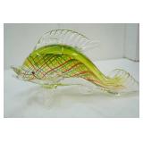 Hand-Blown Art Glass Fish Sculpture. Murano-Style. 10" long by 6" tall