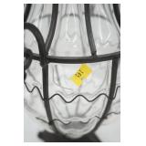 Decorative Caged Glass Wrought Iron Vase (has crack) 15" tall