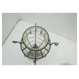 Decorative Caged Glass Wrought Iron Vase (has crack) 15" tall