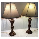 Set of 2 Cast Metal Copper Patina Lamps Set of 2 Cast Metal Copper Patina Lamps
