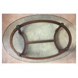 Gabberts Wooden Coffee Table on Wheels with Oval Glass Top Gabberts Wooden Coffee Table on Wheels with Oval Glass Top