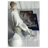 Lladro 'Girl With Mother's Shoe' Porcelain Figurine #1084 and 2001 Porcelain Christmas Bell Ornament Lladro 'Girl With Mother's Shoe' Porcelain Figurine #1084 and 2001 Porcelain Christmas Bell Ornament