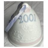 Lladro 'Girl With Mother's Shoe' Porcelain Figurine #1084 and 2001 Porcelain Christmas Bell Ornament Lladro 'Girl With Mother's Shoe' Porcelain Figurine #1084 and 2001 Porcelain Christmas Bell Ornament