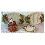 Fitz and Floyd Vegetable Garden Basket Relish Tray and Large Tray, Nutcracker Sweets Cookie Plate and Kringle Santa Claus Cookie Jar Fitz and Floyd Vegetable Garden Basket Relish Tray and Large Tray, Nutcracker Sweets Cookie Plate and Kringle Santa Claus Cookie Jar