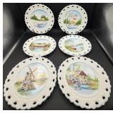 Vintage Milk Glass Collection includes 6 Hand Painted Pierced Plates and More Vintage Milk Glass Collection includes 6 Hand Painted Pierced Plates and More