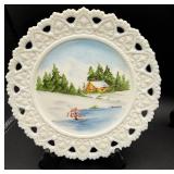 Vintage Milk Glass Collection includes 6 Hand Painted Pierced Plates and More Vintage Milk Glass Collection includes 6 Hand Painted Pierced Plates and More