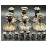 Weighted Sterling Silver Candleholders and 8 Salt and Pepper Shakers Weighted Sterling Silver Candleholders and 8 Salt and Pepper Shakers