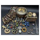 Beautiful Assortment of Vintage Necklaces, Brooches, Rings, Jewelry Boxes and Sequin Collar Beautiful Assortment of Vintage Necklaces, Brooches, Rings, Jewelry Boxes and Sequin Collar