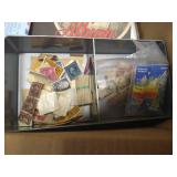 Box of Stamps & Stamp-Collecting Items
