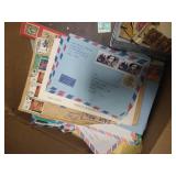 Box of Stamps & Stamp-Collecting Items