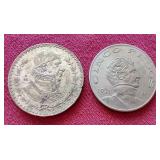 (2) Vintage Mexican Peso Coins