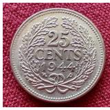 1944 Netherlands Silver 25 Cents
