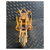 Hand-Carved Wooden Motorcycle Sculpture with Log Accents & Rope Detailing
