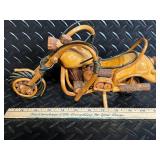 Hand-Carved Wooden Motorcycle Sculpture with Log Accents & Rope Detailing
