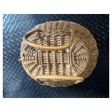 Round Wicker Basket with Lid - Vintage Sewing Kit with Spools & Notions