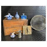 Vintage Delft Blue Porcelain Miniatures in Wooden Crate with Dangerous Pellet Powder Label