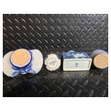 Vintage Delft Blue Porcelain Miniatures in Wooden Crate with Dangerous Pellet Powder Label