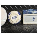 Vintage Delft Blue Porcelain Miniatures in Wooden Crate with Dangerous Pellet Powder Label