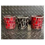 3 Mosaic Glass Tealight Holders on Wood Tray - Room Holiday Silhouettes Plates - Manners Napkins