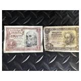 Vintage Mexican Peso & Spanish Peseta Banknotes - Assorted Currency