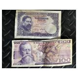 Vintage Mexican Peso & Spanish Peseta Banknotes - Assorted Currency
