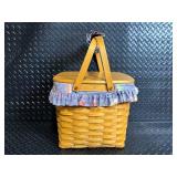 Longaberger Picnic Basket - Woven Basket with Wood Lid & Fabric Ruffle