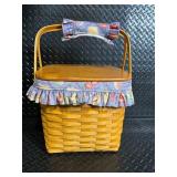Longaberger Picnic Basket - Woven Basket with Wood Lid & Fabric Ruffle