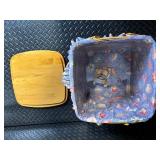 Longaberger Picnic Basket - Woven Basket with Wood Lid & Fabric Ruffle