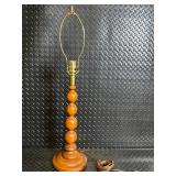 Vintage Carved Wood Table Lamp - Brass Harp & Turned Column