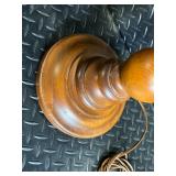 Vintage Carved Wood Table Lamp - Brass Harp & Turned Column