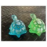 Glass Turtle Figurines - Hand Painted, Made in Japan