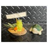 Janell Berryman's Pookpin Seeds Folk Art Turtle & Frog Figurines