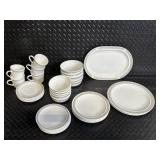 Centra Pastel Border Dinnerware Set - Mugs, Plates, Bowls & Oval Platter