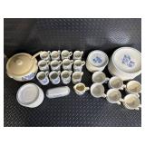 Blue Floral Ceramic Dinnerware Set with Teapot, Mugs, Plates & Butter Dish