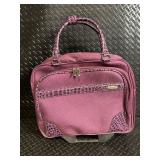 Pink Croc-Trim Rolling Cosmetic Case On Wheels