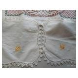 Matching Embroidered Swan Pillow Cases & Pair of Doilies