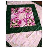 Pretty Pink & Green Quilt Top Panels & Pink Backing Material