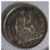 1871 Seated Liberty Half Dime Type 4, with a legend on the obverse. 1871 Seated Liberty Half Dime Type 4, with a legend on the obverse.