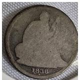 1838 - O - Seated Liberty Dime, Variety 1: No stars on the obverse. 1838 - O - Seated Liberty Dime, Variety 1: No stars on the obverse.