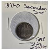 1841 - O - Seated Liberty Dime, Type 2, with Stars and Drapery. 1841 - O - Seated Liberty Dime, Type 2, with Stars and Drapery.