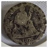 1876 Seated Liberty Dime, Type 4, resumed the legend on the obverse side. 1876 Seated Liberty Dime, Type 4, resumed the legend on the obverse side.