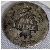 1876 Seated Liberty Dime, Type 4, resumed the legend on the obverse side. 1876 Seated Liberty Dime, Type 4, resumed the legend on the obverse side.