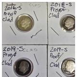 Roosevelt Dime's Proof Clad coins from 2016,2018 & (2) 2019 were made at the San Francisco mint. Roosevelt Dime's Proof Clad coins from 2016,2018 & (2) 2019 were made at the San Francisco mint.