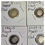 Roosevelt Dime's Proof Clad coins from 2020-2023 were made at the San Francisco mint. Roosevelt Dime's Proof Clad coins from 2020-2023 were made at the San Francisco mint.